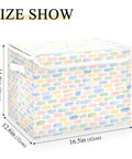 Rugged Foldable Storage Bin With Flip Top Lid And Sturdy Handles For Home Organization Bedroom Closet Collapsible Box crafted with durable 300D Oxford fabric, showing size dimensions.
