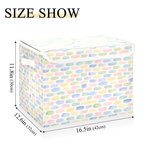 Rugged Foldable Storage Bin With Flip Top Lid And Sturdy Handles For Home Organization Bedroom Closet Collapsible Box crafted with durable 300D Oxford fabric, showing size dimensions.