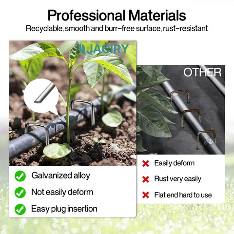 Heavy Duty 5 Inch Galvanized Landscape Staples Pack Of 80 For Weed Barrier Fabric Garden Stakes Yard Stakes Tent Pins And Irrigation Tubing 11 Gauge For Outdoor Projects securing irrigation tubing next to plants