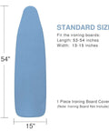 Ironing Board Cover And Pad For Standard Size 13 To 15 Inch Wide And 53 To 54 Inch Long Thick Padding With Elastic Edge And Silicone Coating Resists Scorching Adjustable Fastener Heavy Duty Padded Ironing Board Cover In Blue showing measurements
