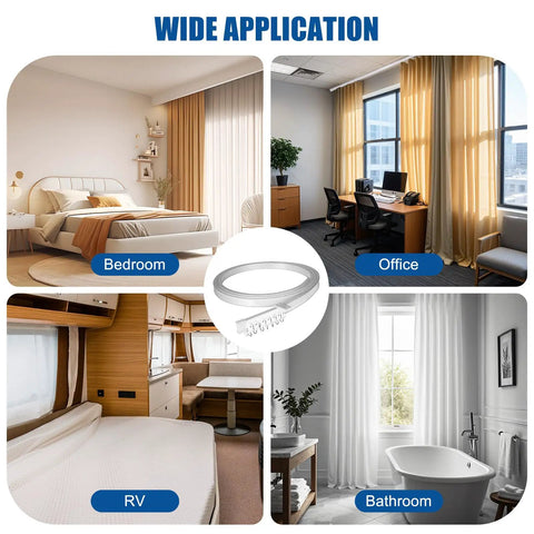 Heavy Duty Flexible Ceiling Curtain Track Three Meter Bendable PVC With Embedded Steel Plate Ceiling Mounted Curtain System For Windows And Room Dividers RV And Shower Easy Install Includes 26 Rollers 26 Hooks 9 Brackets in bedroom, office, RV and bathroom