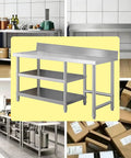 Beefy Heavy Duty 3 Tier Packing Station Workbench With Stainless Steel Top Thickened Surfaces Reinforced Crossbeams Adjustable Feet