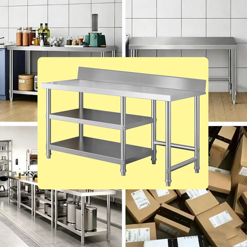 Beefy Heavy Duty 3 Tier Packing Station Workbench With Stainless Steel Top Thickened Surfaces Reinforced Crossbeams Adjustable Feet