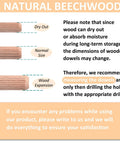 Infographic on natural beechwood dowels showing dimensions affected by moisture, linked to product Beefy Beechwood Dowel Pins For Woodworking 200 Pcs Fluted Dowels Quarter Inch By One And A Quarter Inch Hardwood Craft Pegs For Furniture DIY Projects Imperial Size.