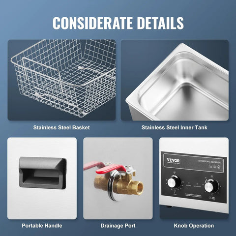 10L Sonic Cleaner With Heater And Timer Basket Digital Cavitation Machine 240W Pro Grade Deep Clean For Lab Tools Metal Parts Carburetors Brass Auto Parts Engine Components, stainless steel basket and tank