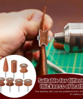 Using Seven Piece Pro Grade Leather Burnishing Tools Set with Red Sandalwood Edge Polishing Bits for rotary sanding.