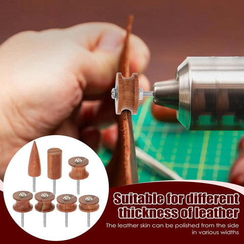 Using Seven Piece Pro Grade Leather Burnishing Tools Set with Red Sandalwood Edge Polishing Bits for rotary sanding.