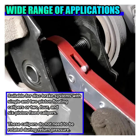 DIY Friendly Pro Grade Brake Caliper Press Tool during use with disc brake system, focusing on ratchet expander wrench and caliper piston spreader.