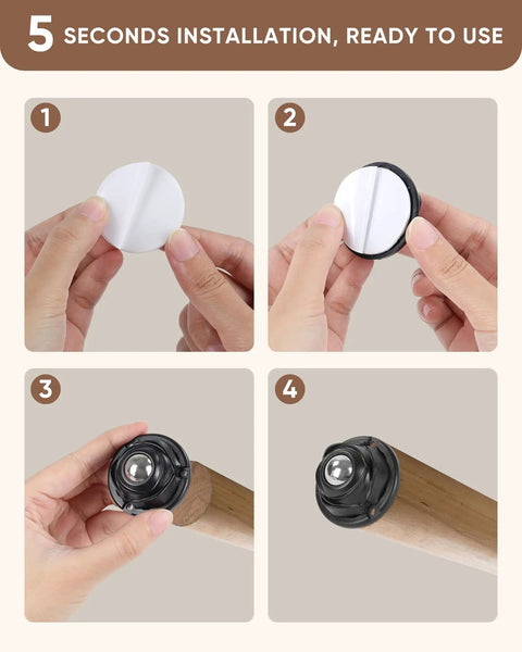 Step-by-step installation of Sixteen Pack Self Adhesive Caster Wheels Featuring One Inch Low Profile Mini Swivel Build For No Sweat Installation And Slick Gliding On Hardwood Or Tile Helping You Ease Furniture Loads Up To Sixty Six Pounds In Matte Black.