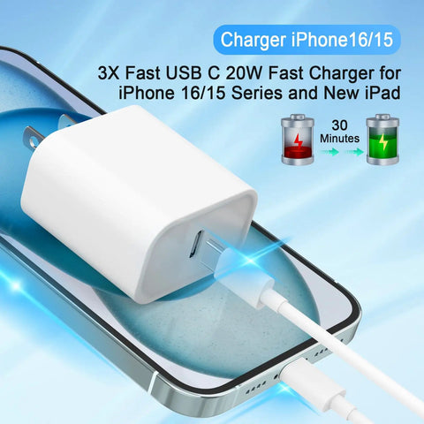 USB C Fast Wall Charger 4 Pack for 17 16 15 Pro Max and More Includes 6 Ft Cables shown with iPhone