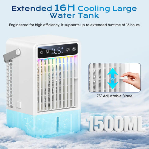 Portable 1500ml Tank Mini Evaporative Air Cooler With Remote And 2 To 10H Timer 5 Speeds Personal AC Fan for desk space