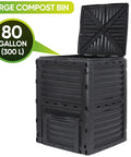 Big 80 Gallon Outdoor Garden Compost Bin With BPA Free Material All Weather Frost Proof 300 L Capacity Lightweight Black