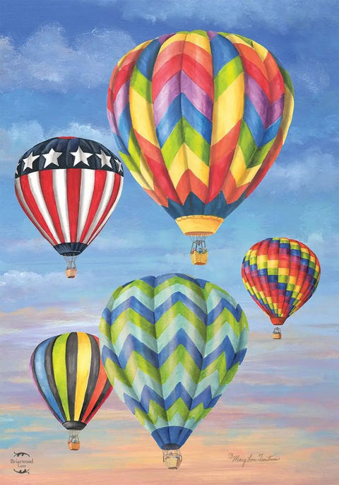 Hot Air Balloons Summer House Flag With Dope Double Sided Image, vibrant balloons design on a weatherproof outdoor flag.