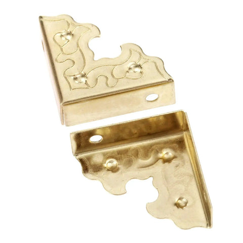 10 Pcs Badass Gold Metal Embossed Corner Protectors Covers For Photo Frames And Craft Boxes Premium Iron Heavy Duty Guards Smooth Finish Sturdy Mini Size Protection Kit, embossed design, shiny gold iron material.