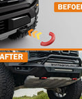 Before and after installation of Ford Tow Hook Covers Red For F150 2004 2024 And Toyota Tundra 2017 2021 Accessories No Drill Easy Fit