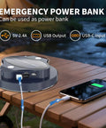 Ultra Bright Portable Camping Lantern With 5000 Lumen Led Light, 30W Power, Magnetic Base, USB charging phone on table