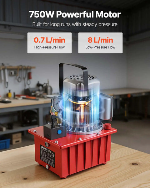 Electric Hydraulic Pump 750W 10000 PSI Heavy Duty Power Pack 120V Single Acting Hydraulic Unit on workshop bench