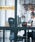 Office scene with 12 Pack Acrylic Wall Name Plate Holders With Adhesive Tapes 2x8 Inch Clear Horizontal Sign Frames on meeting room