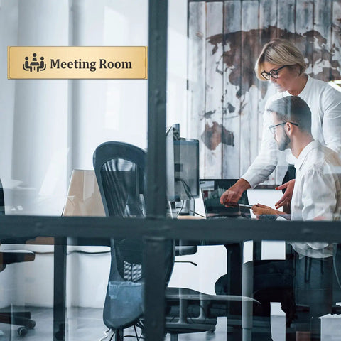 Office scene with 12 Pack Acrylic Wall Name Plate Holders With Adhesive Tapes 2x8 Inch Clear Horizontal Sign Frames on meeting room