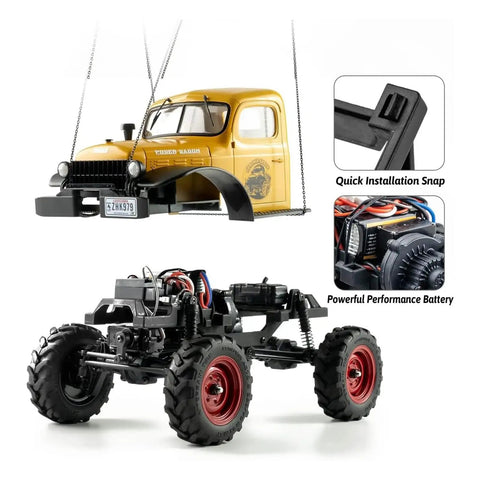 Badass One Twenty Four Scale Rc Crawler With Portal Axles And Two Speed Transmission Gnarly Off Road Rock Climbing Beast showing detailed chassis and yellow body.
