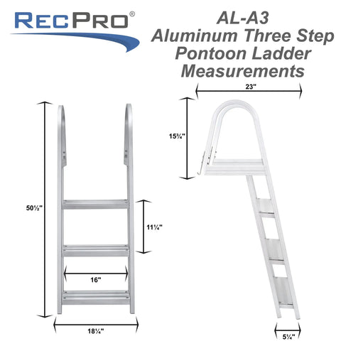 76-Inch 3-Step Marine Boarding Ladder, Heavy-Duty Aluminum, Saltwater And Freshwater Resistant, 300 Lb Capacity, Rugged Dockside Boat Access Ladder For Easy Water Exit, side view dimensions