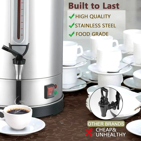 Heavy Duty 24L Stainless Steel Coffee Urn Dispenser Holds 160 Cups Dual Layer Warmer For Catering Church Restaurant Office
