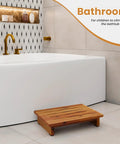 3.5 Inch Wooden Step Stool For Adults, Fully Assembled And Ready To Roll, Acacia Wood Construction, 500 Lb Capacity in bathroom
