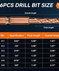 Six Piece M35 Cobalt Stubby Drill Bit Set For Metal With Hex Shank Includes Sizes with drill bit size chart