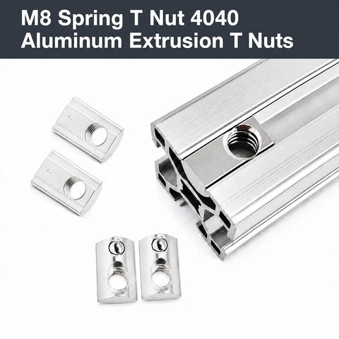 30 Piece M8 Spring T Nuts For 4040 Aluminum Extrusion Profiles with nickel coating, ideal for easy mounting in projects.