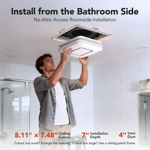 Man installing Quiet 100 CFM Bathroom Exhaust Fan With Light, 1.5 Sones, 1500LM LED, 3CCT And Night Light in ceiling