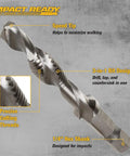 Impact Ready Drill Bit For Impact Drivers With Six Millimeter By One Inch Shank And A Quarter Inch Hex, showing bit design and features.