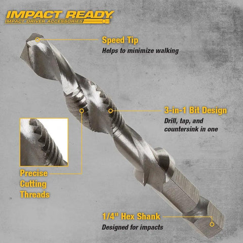 Impact Ready Drill Bit For Impact Drivers With Six Millimeter By One Inch Shank And A Quarter Inch Hex, showing bit design and features.