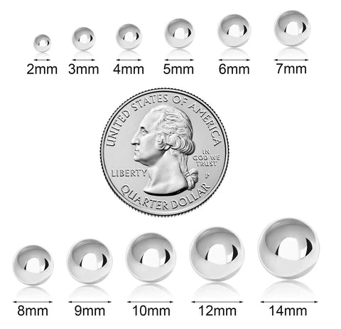 925 Sterling Silver 18K Gold Plated Ball Stud Earrings Unisex For Women And Men White 14mm Diameter With Easy Friction Back Post Jewelry Hypoallergenic Comfort Fit Earrings Perfect For Everyday Wear Gift Ready. Size chart with ball studs 2mm-14mm next to a quarter