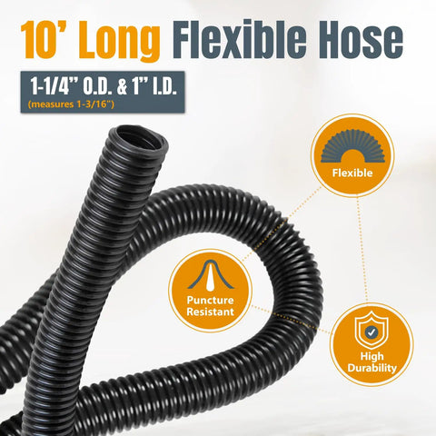 10 Ft Flexible Vacuum Hose Dust Collection Kit For Woodworking Tools And Shop Vacuums with flexibility and durability icons