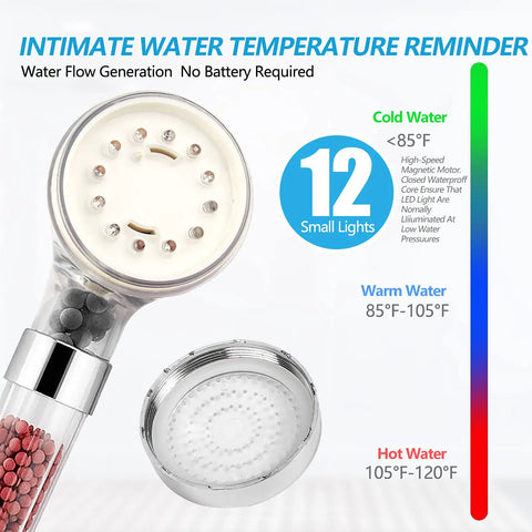 LED Shower Head With Handheld High Pressure Flow Filtration System Double Filtration Keeps Water Slightly Alkaline And Purified