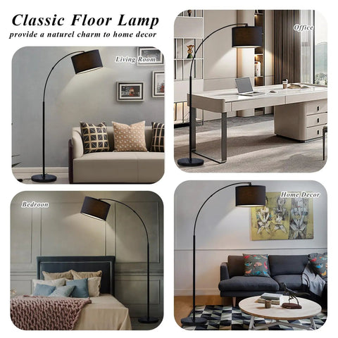 Arc Floor Lamp For Living Room With Fully Dimmable Stepless Brightness, No Fuss Adjustable Head, Tall Modern Black Standing Lamp Over Couch For Reading, Bedroom, Office, Bulb Included in various room settings