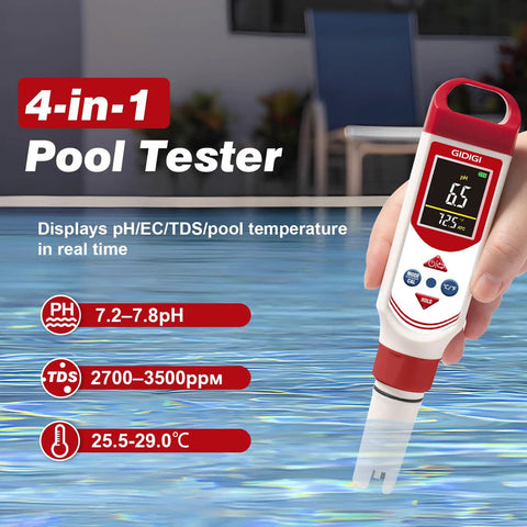 4-In-1 Water Tester With Color Screen Display And Pro Grade Accuracy PH EC TDS PPM Meter in pool measuring water quality
