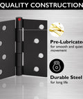 Four Inch Matte Black Interior Door Hinges Value Pack With Three Heavy Duty Leaves Pre Lubricated For Dead Silent Swing showing quality construction details.