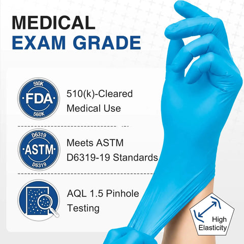 Blue Nitrile Exam Gloves Workhorse For Medical, Food Prep, Cooking And Cleaning Tasks, Disposable Latex Free Medium Size 100 Count