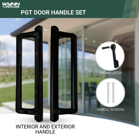 10 Inch Sliding Glass Door Handle Replacement For Patio Doors With 3 7/8 Inch Center Hole Spacing Black Aluminum Handle Set For Interior And Exterior Use No Fuss Durable Patio Glass Door Hardware Easy Install shown with thumb latch and screws