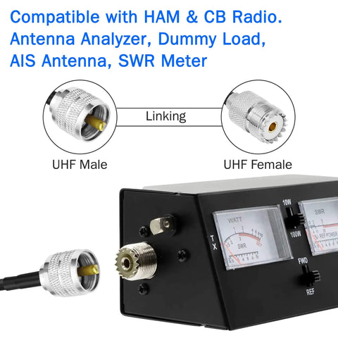 PL259 UHF Coax Cable From UHF Male To Female Low Loss CB Antenna Extension Jumper Cord connecting with SWR Meter
