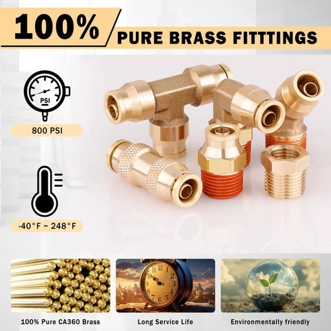 60 Pcs Brass DOT Air Line Fittings Kit Pro Grade Push Lock And Push To Connect Fittings With NPT Thread quick connect brass fittings