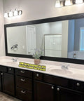 Bathroom mirror with No Fuss Black Wood Grain Peel And Stick Border Wallpaper Waterproof Self Adhesive 10m long 4in wide