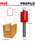 Top Shelf 11/16 Double Flute Straight Router Bit With 1/4 Shank shown beside wood profile illustration for accurate routing.