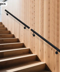 Badass Wall Mounted Stair Handrail Heavy Duty Stainless Steel Black Cylinder Design Killer Grip For Home And Office Interior Safety Rail on wooden stairs.