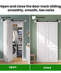 40 Inch Bifold Sliding Barn Door Hardware Kit For Double 18 Inch Doors, Top Mount Bi Folding Track Set, installed view open close