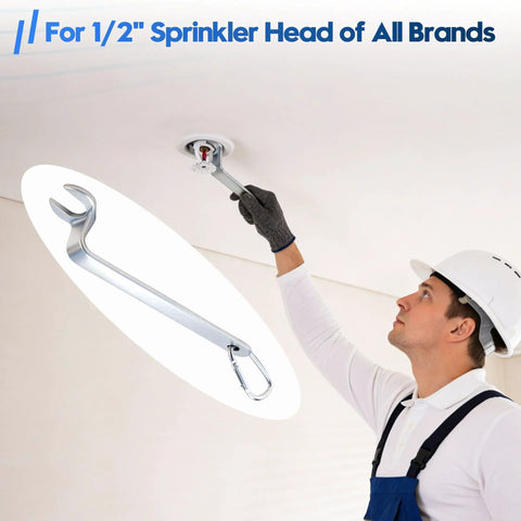 Slick Hassle Free Universal One Half Inch Fire Sprinkler Head Wrench in use on a ceiling sprinkler head for quick inspection.