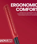 Ergonomic red grip on shaft of Dual Hoe And Rake Garden Tool With 58 Inch Fiberglass Shaft For Cultivating Soil Breaking Up Compact Dirt Leveling Beds And Yard Cleanup Do It All Yard Tool For Lawn Care And Landscaping Heavy Duty