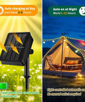 Solar Rope Light IP65 Waterproof 39Ft 100LEDs Outdoor String Lights with solar panel and tent decoration in garden scene.