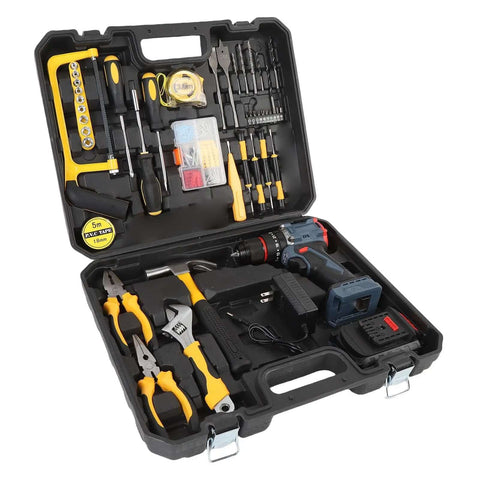 Knockout Cordless Drill And Electric Screwdriver Set With Brushless Motor Adjustable Torque And Bright Led Work Light Great For Home Repairs Driving Screws Mounting Shelves Includes Nifty Bits Us Plug Ready in a tool case.